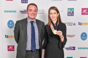 Photograph of WorldSkills 2017 Profiles4Care Managing Director Marc Jones and Gold Medal Winner Harriet McDonald 