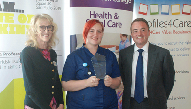 Pat Denham OBE, Vice Principal & Deputy CEO at South Devon College, Winner Charlotte Ludwell and Marc Jones of Profiles4Care