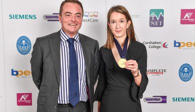 Photograph of WorldSkills 2017 Profiles4Care Managing Director Marc Jones and Gold Medal Winner Harriet McDonald